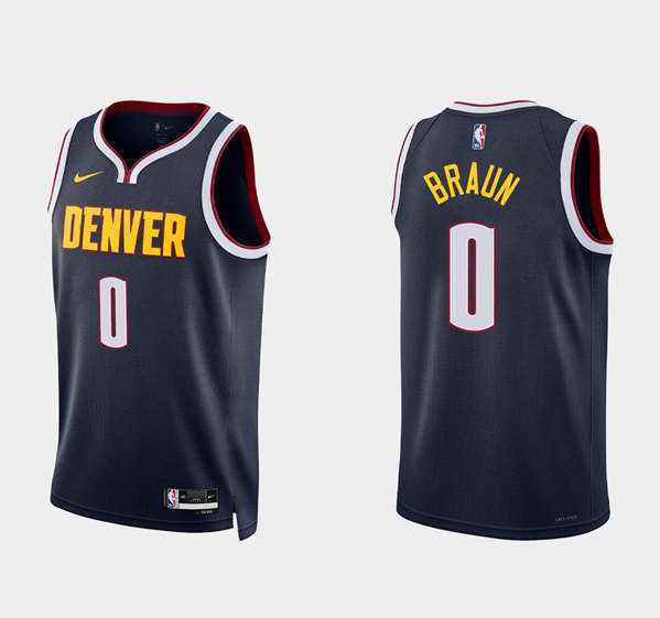 Mens Denver Nuggets #0 Christian Braun Navy 2022 Icon Edition Stitched Jersey Dzhi